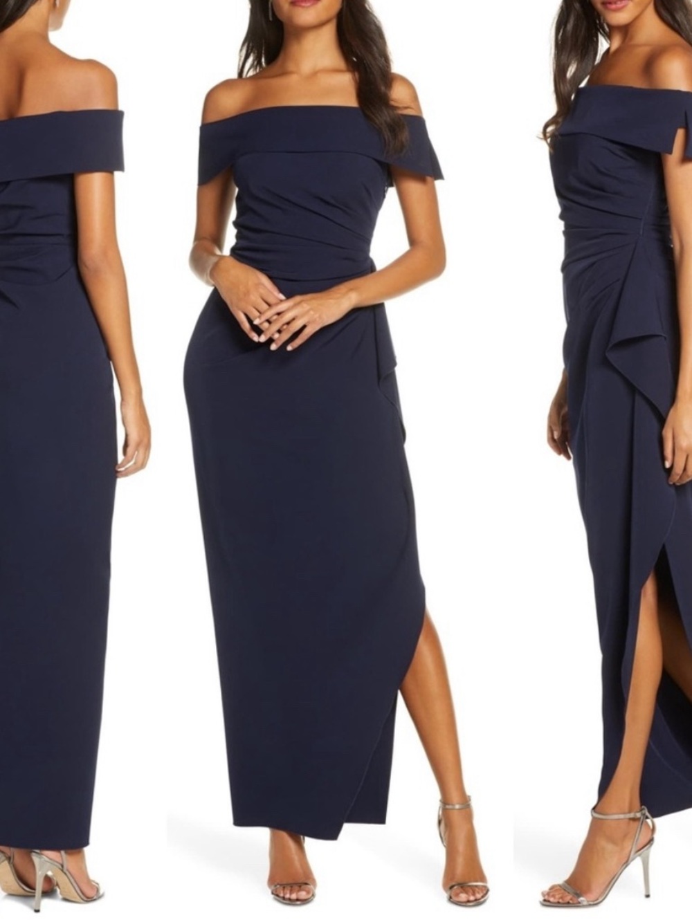 Vince Camuto Navy One-Shoulder Evening Gown